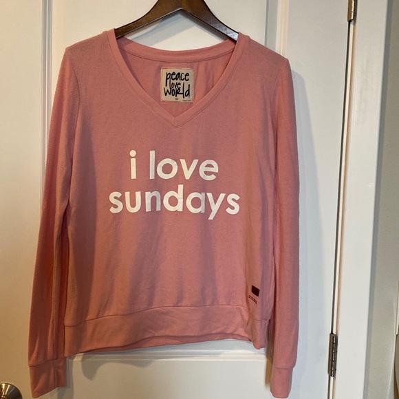 Peace Love World Tops - I Love Sundays V-neck long sleeve sweatshirt. Peace Love World